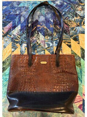 Vtg Brahmin Women's Leather Croc Shoulder Purse Tote Bag Brown Melbourne GUC